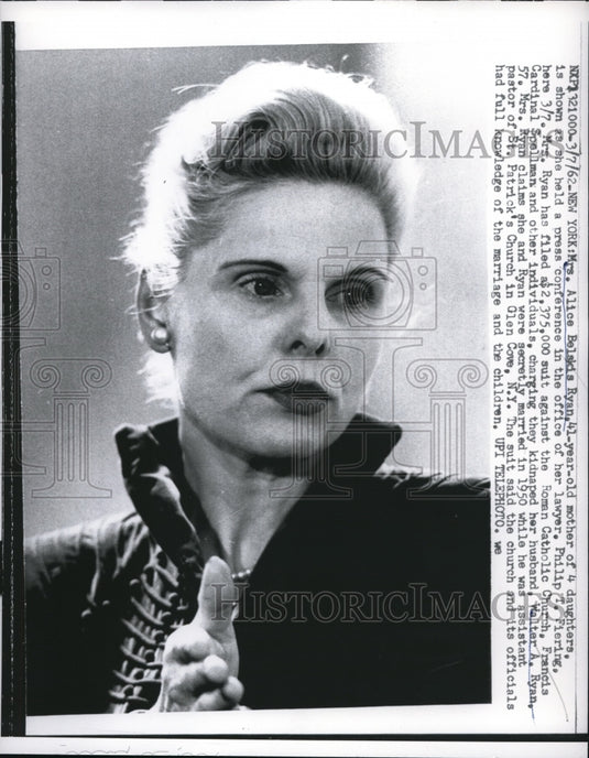 1962 Press Photo Alice Belskis Ryan Married to Catholic Priest Says Church Had - Historic Images