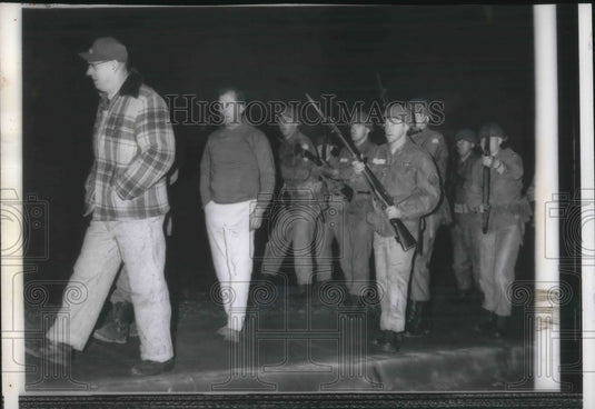 1959 Natl. Guards with Bayonets force away Strikers of Wilson & Co. - Historic Images