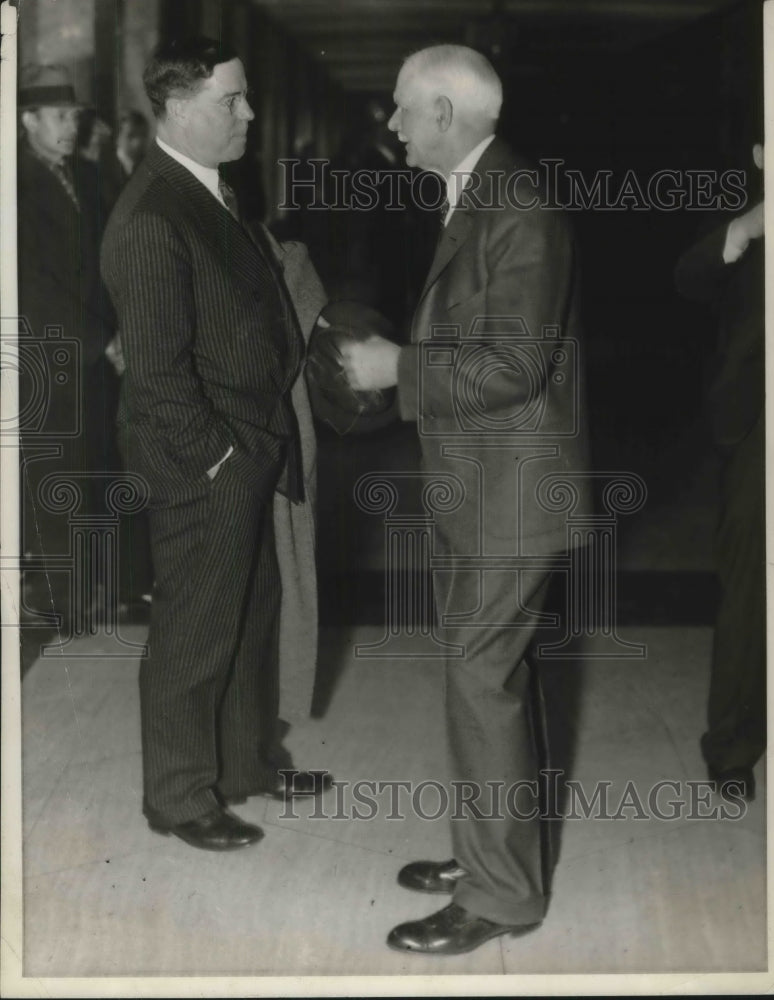 1935 Press Photo Hugh J Ferry and John Ballantyne, bank trade - Historic Images