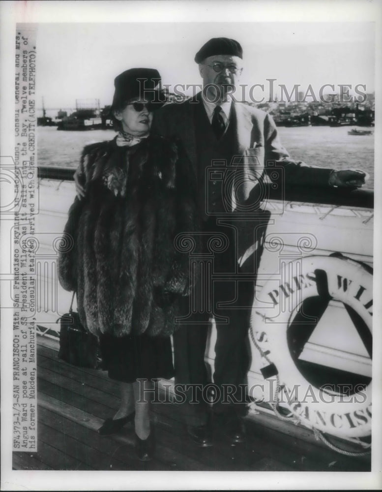 1950 Press Photo Consul General and Mrs. Angus Ward on S.S. President Wilson - Historic Images