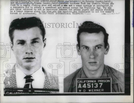 1959 Press Photo Billy Joe Wright And Will Werner Fresno County Covict Escapees - Historic Images