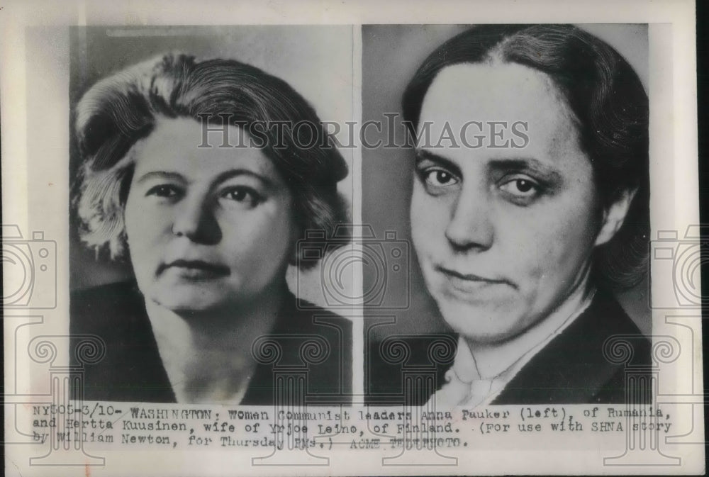 1949 Press Photo Women Communist Leaders Anna Pauker And Hertta Kuusinen - Historic Images