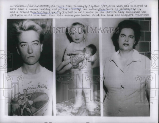 1958 Press Photo Gadsen, Ala. L S Lehman, mom Laura Jo Lehman charged in death - Historic Images