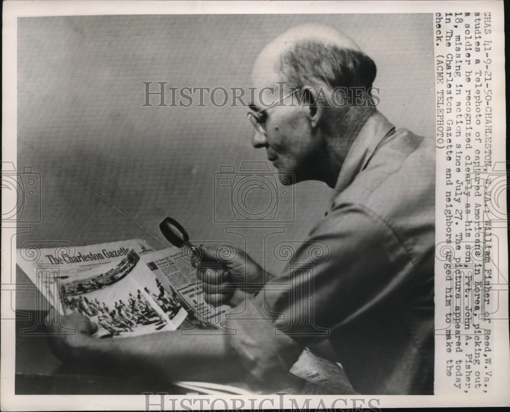 1950 Press Photo William Fisher of Reed, W.V. checks to see his son- Historic Images