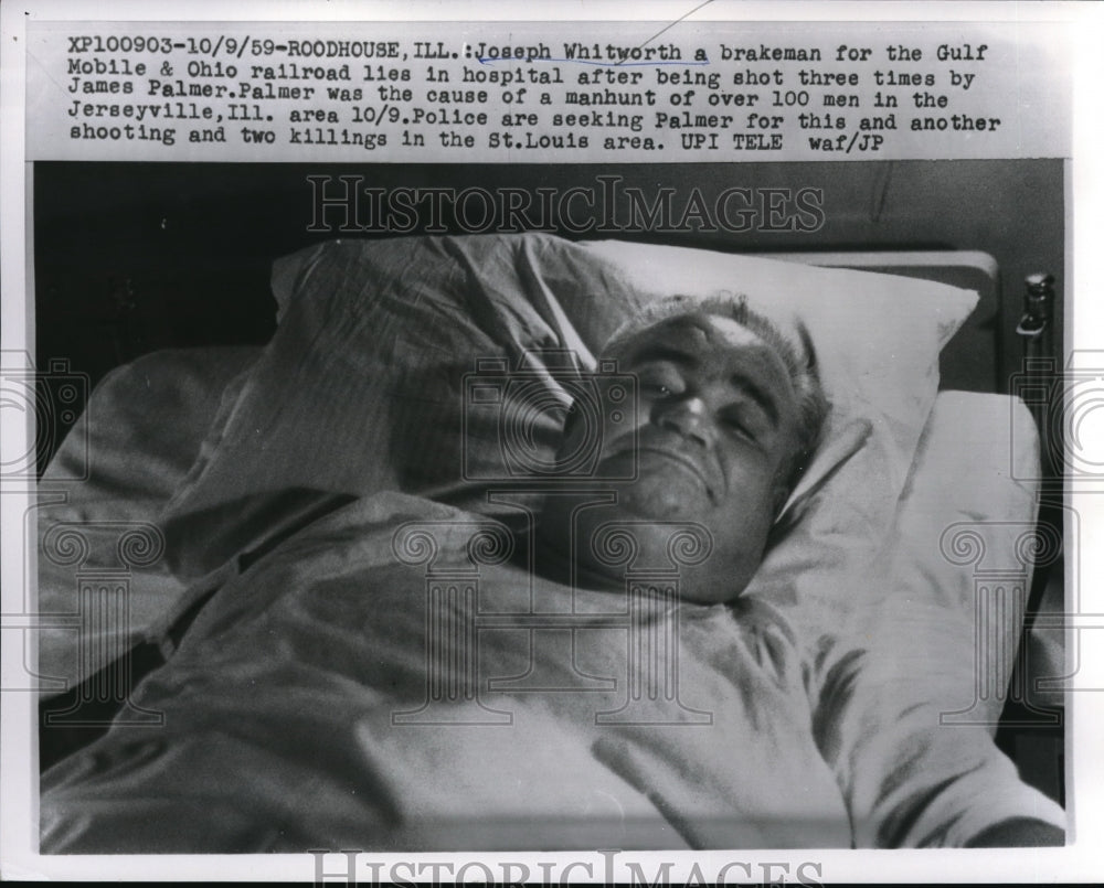 1959 Press Photo Railway brakeman shot 3three times lies in hospital. - Historic Images