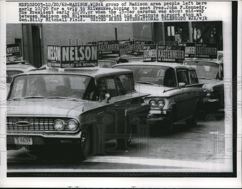 1962 Press Photo People left MAdison early to Milwaukee hoping to meet JFK - Historic Images