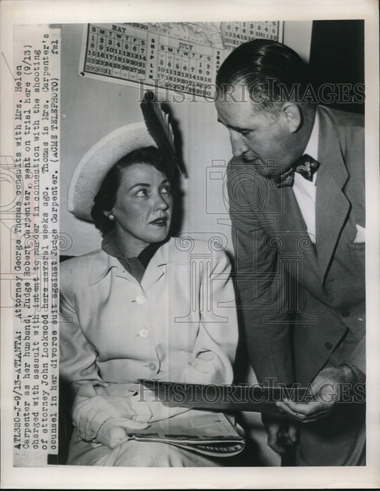 1949 Press Photo Helen Carpenter, wife of Judge Robert Carpenter charged. - Historic Images