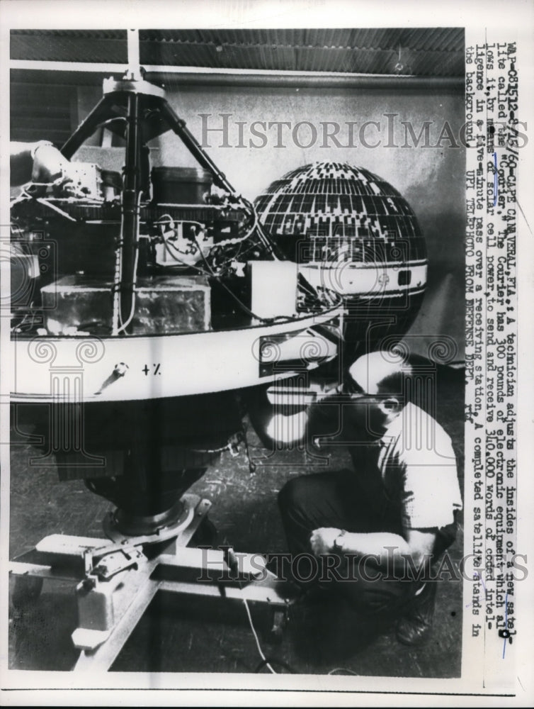 1960 Press Photo A technician adjusts satellite, the "Courier" - Historic Images