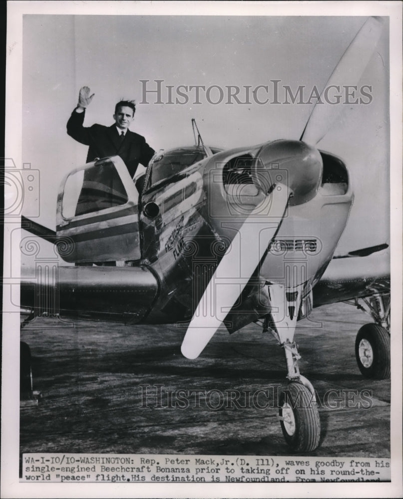 1951 Press Photo Rep. Peter Mack, Jr. at single-engined Beecheraft Bonanza-Historic Images