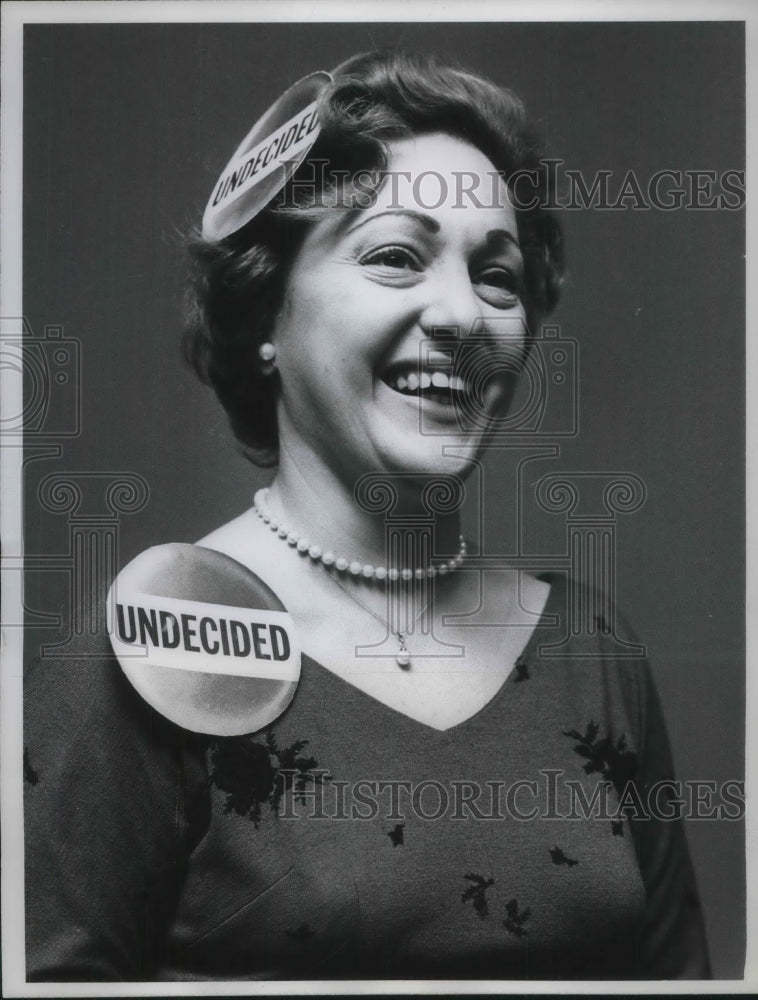 1960 Press Photo NYC Janet Morris, undecided about Nixon or Kennedy in elections - Historic Images