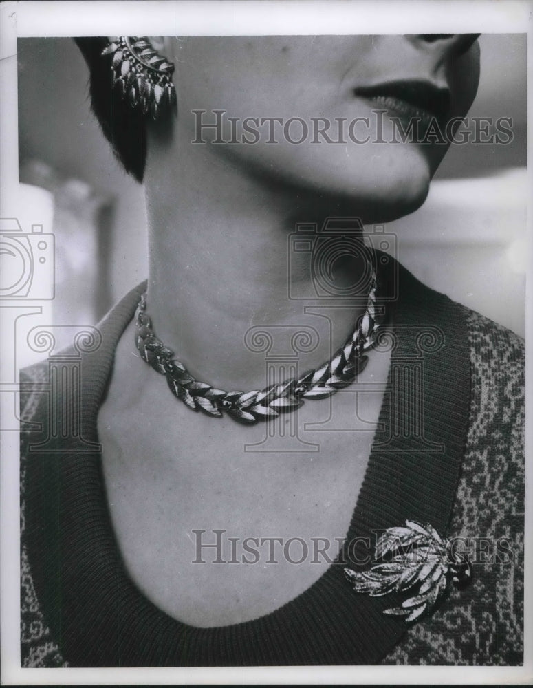 1956 Press Photo Costume jewelry in fashion - nec47821 - Historic Images