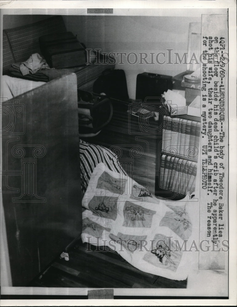 1960 Press Photo Body of Theodore Baker Lies on Floor Beside Child&#39;s Crib - Historic Images