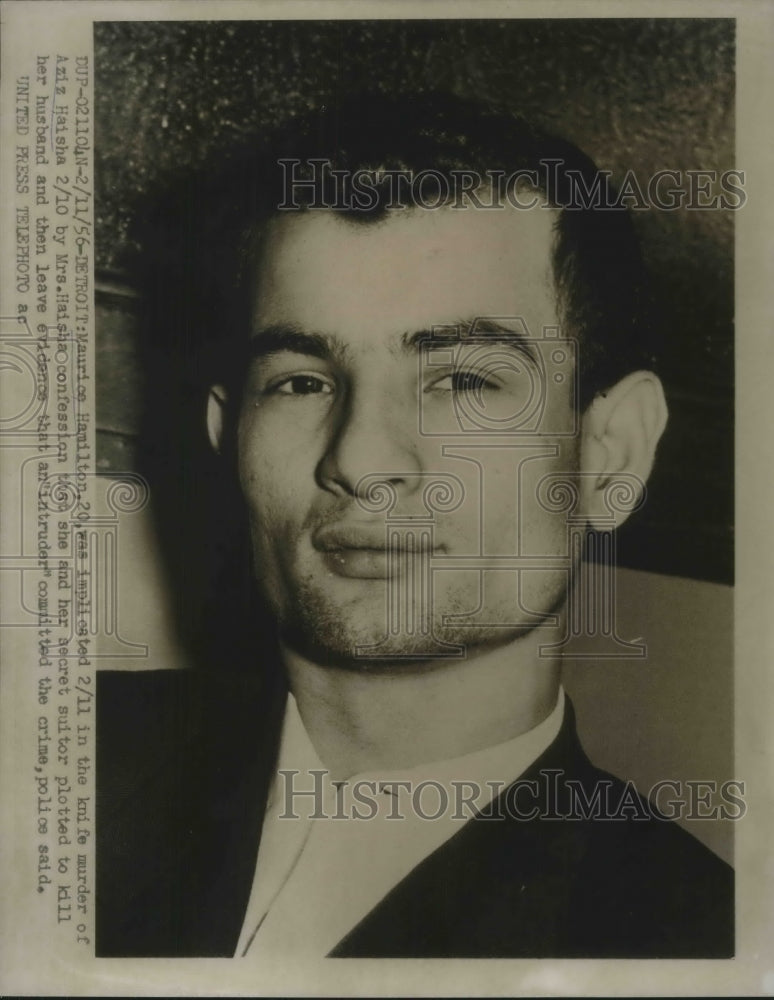 1956 Press Photo Maurice Hamilton implicated for knife murder of Aziz Haisha - Historic Images