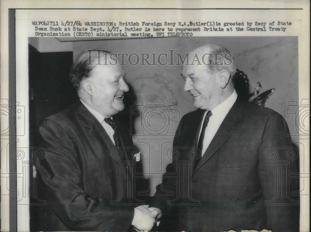 1964 Press Photo British Foreign Sec. R.A. Butler with Sec. State Dean Rusk - Historic Images