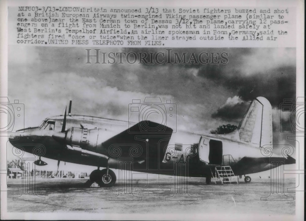 1953 Press Photo Soviet fighters shot British European Airways twin-engined - Historic Images