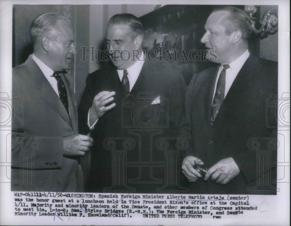 1956 Press Photo Spanish Foreign Minister Albert Marin Artajo at Capitol Wash. - Historic Images