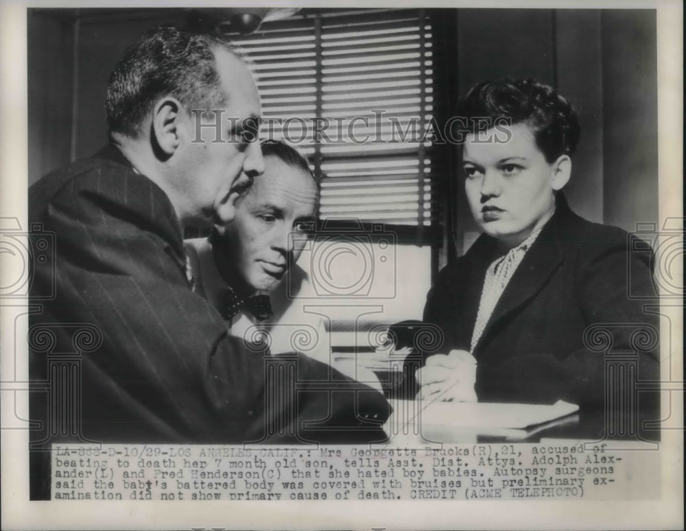 1948 Press Photo Geirgette Brucks In Court Accused Of Beating Son To Death - Historic Images