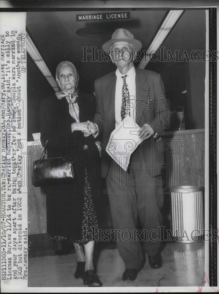 1957 Press Photo Houston, Tex Charley Ramsey & fiancée Mary at age 83 to marry - Historic Images