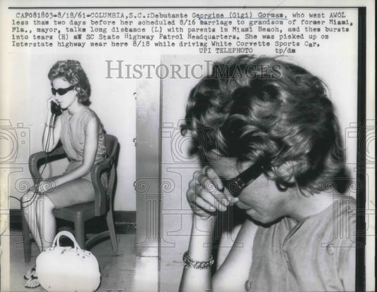 1961 Press Photo Debutante Georgine Gorman Talks With Parents On Phone - Historic Images