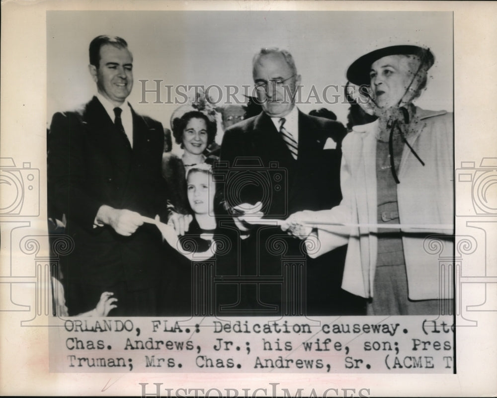 1949 Press Photo Orlando, Fla. dedication of causeway,Pres Truman at ceremony - Historic Images