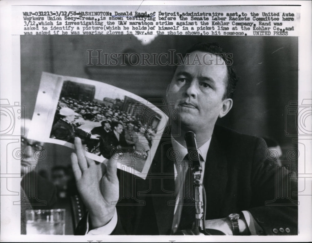 1958 Press Photo D.C. Donald RandUAW Sec Tres - Historic Images