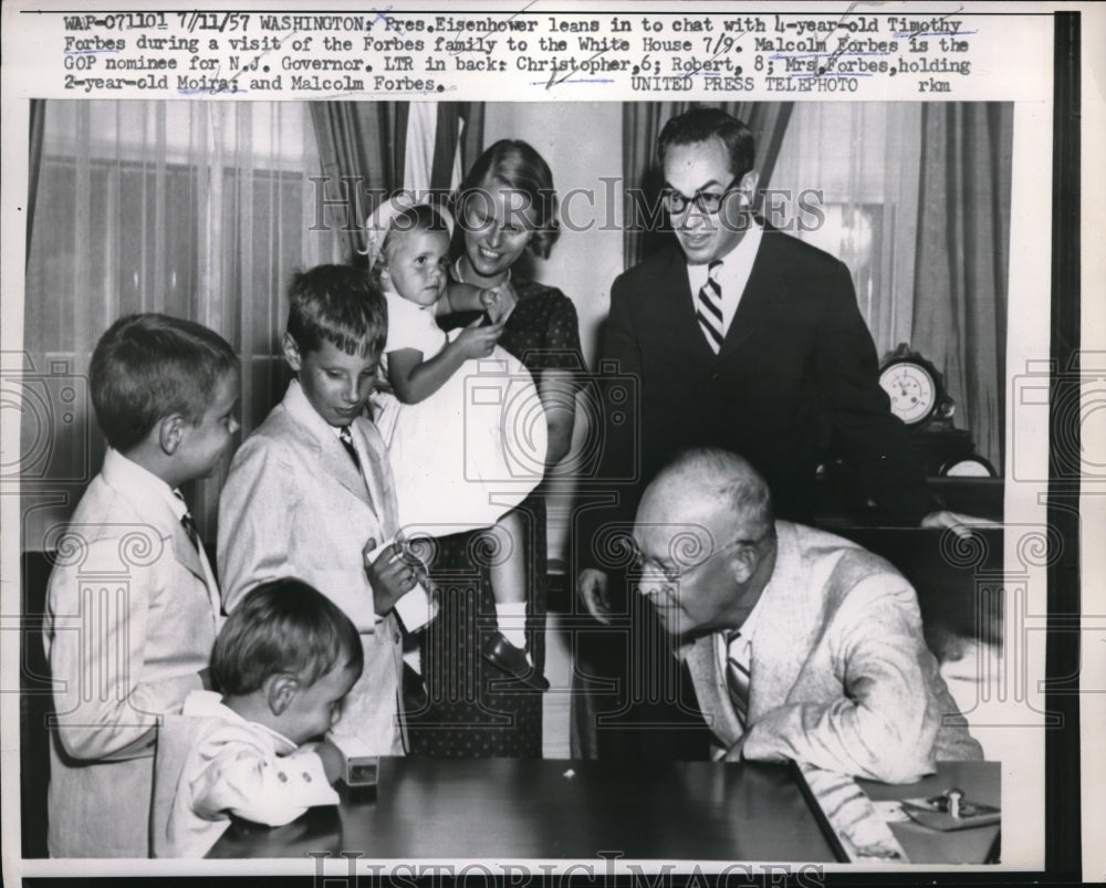 1957 Press Photo Pres. Einsenhower Timothy Forbes, Malcolm Forbes, Christopher, - Historic Images