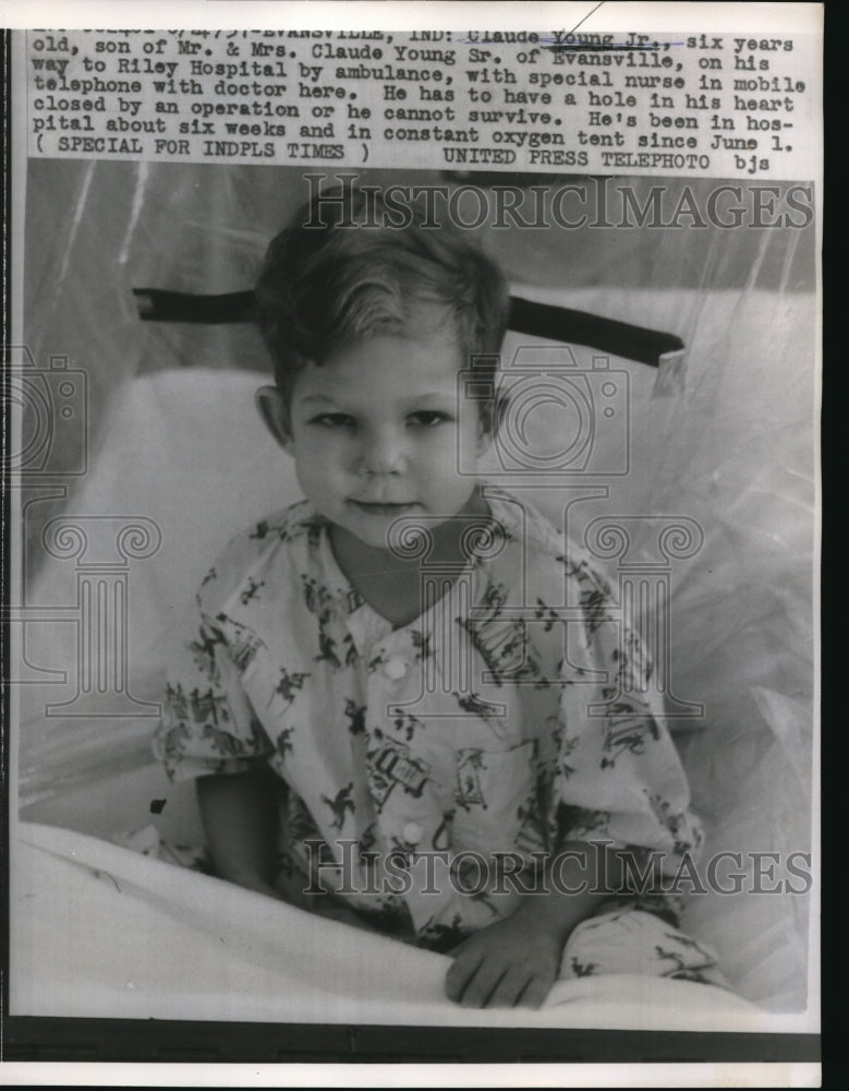 1957 Press Photo Claude Young Jr Riley Hospital - Historic Images