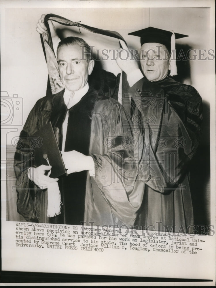 1952 Press Photo US Atty Gen James McGranery, hon Dr of Law at Natl U in D.C. - Historic Images