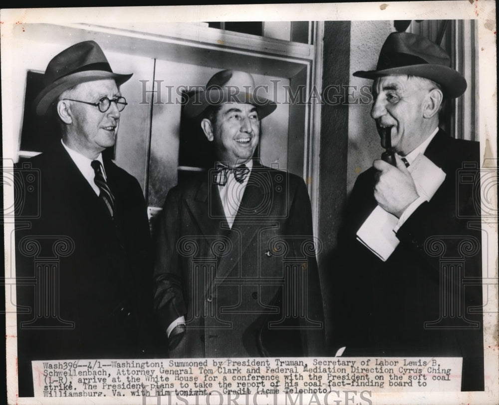 1948 Press Photo Sec of Labor. LewisSchwellenbach, Atty T Clark,C Ching - Historic Images