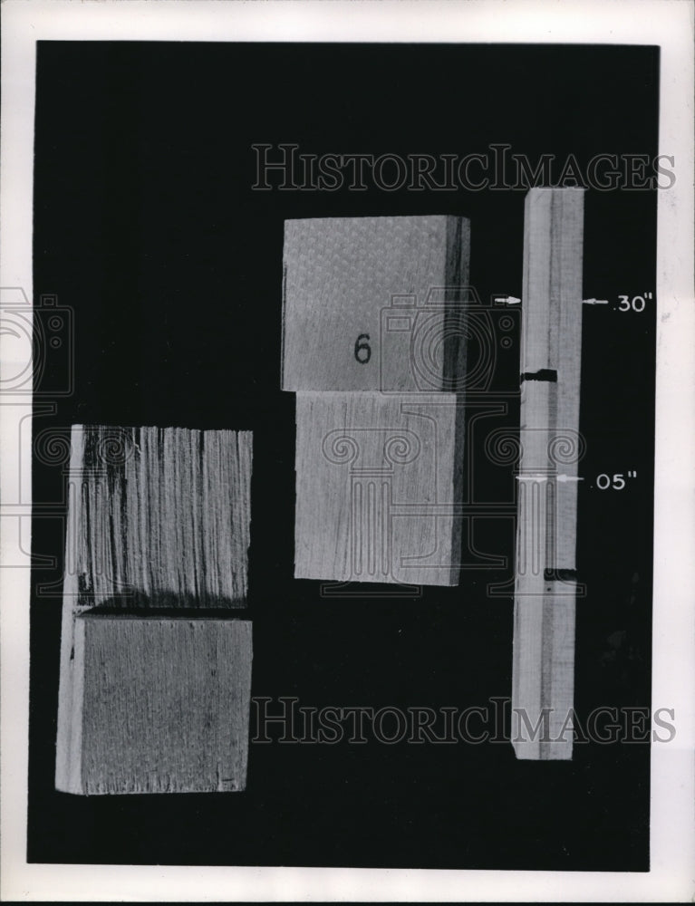 1945 Press Photo Plywood Shear Specimen Showing Glue Line .05 Inches - Historic Images