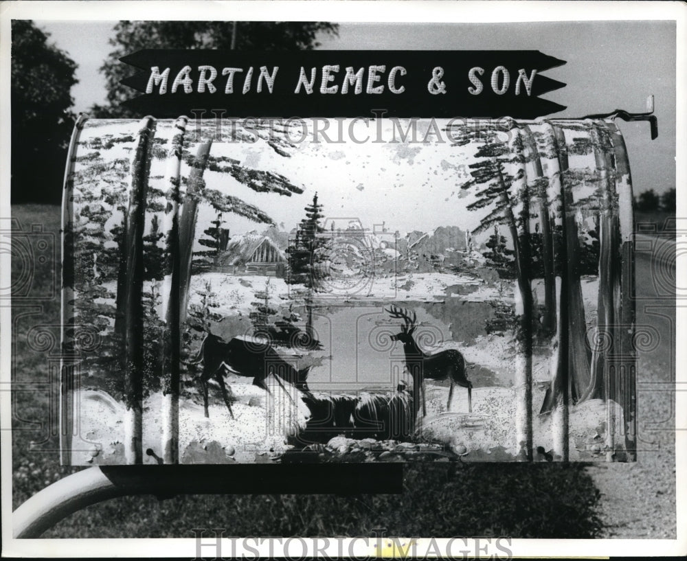 1971 Press Photo Martin Nemec Paints White Tailed Deer On His Mailbox - Historic Images