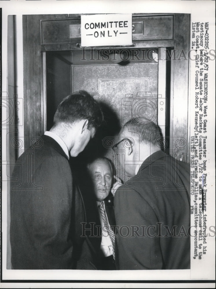1957 Press Photo Teamster Boss Frank Brewster With Bobby Kennedy At Senate - Historic Images