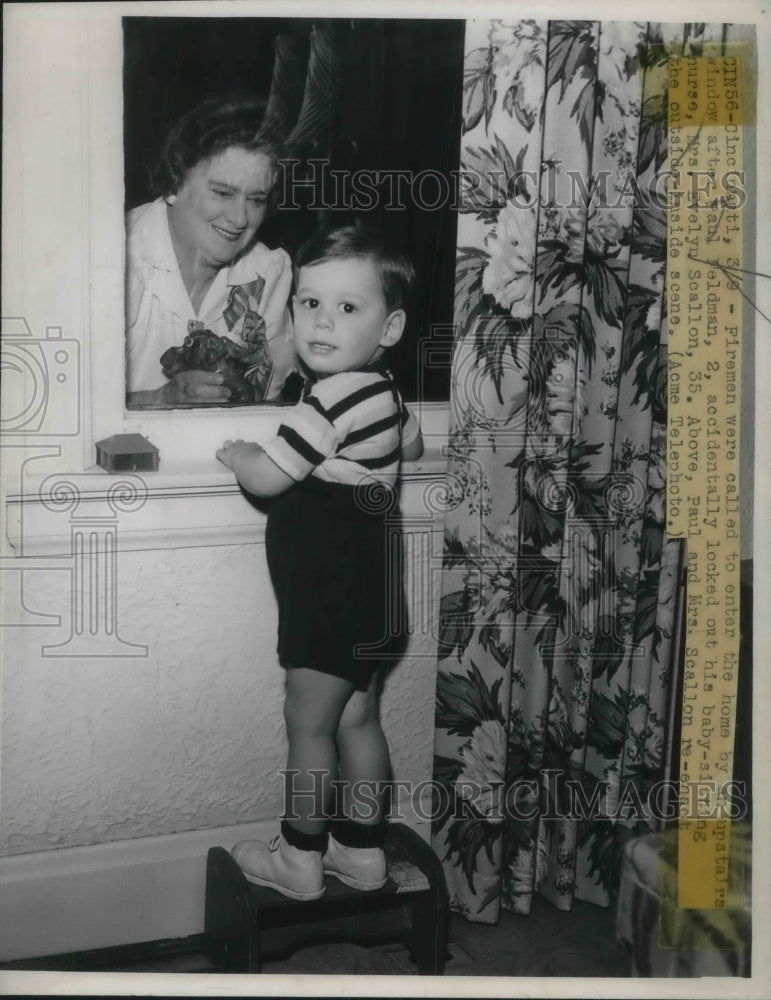 1949 Press Photo Paul Feldman Toddler Trouble Maker Locked Babysitter Out - Historic Images