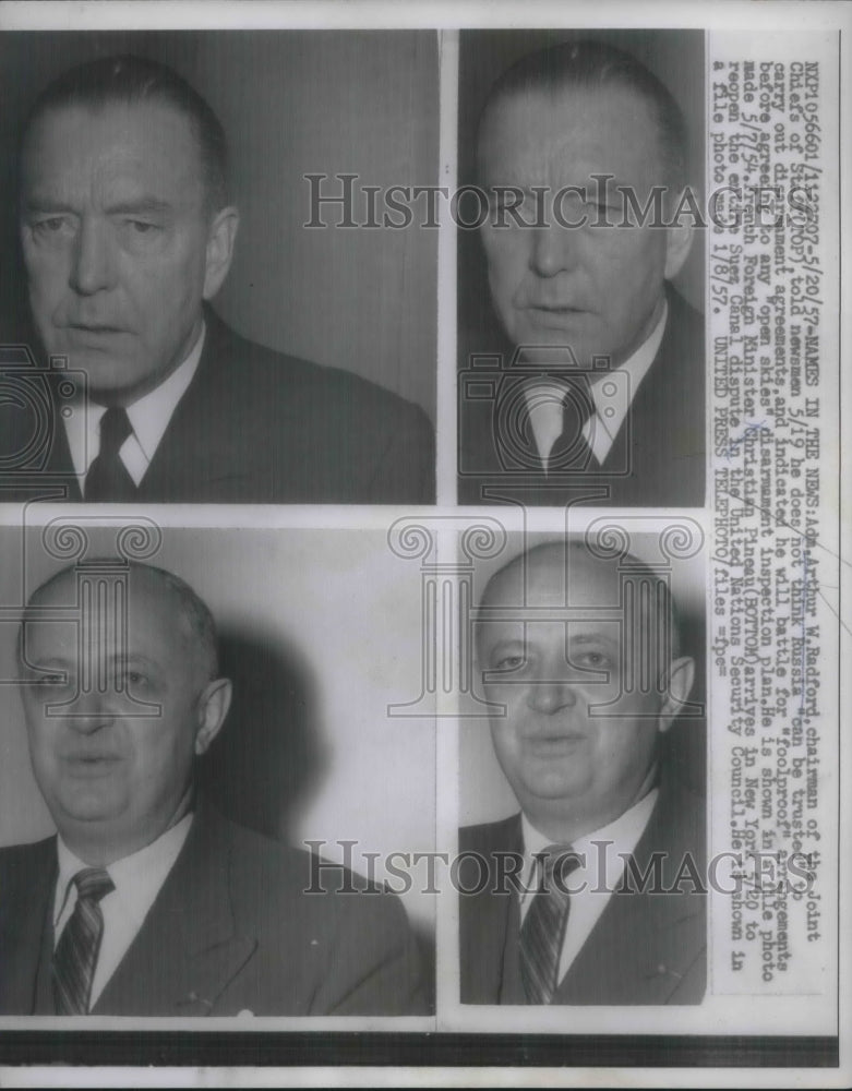 1957 Press Photo top/ Adm. Arthur Radford, bottom French Foreign Minister - Historic Images