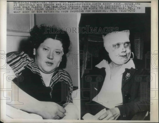 1947 Press Photo Mrs Selma Olson going to meet her son's body arriving overseas - Historic Images
