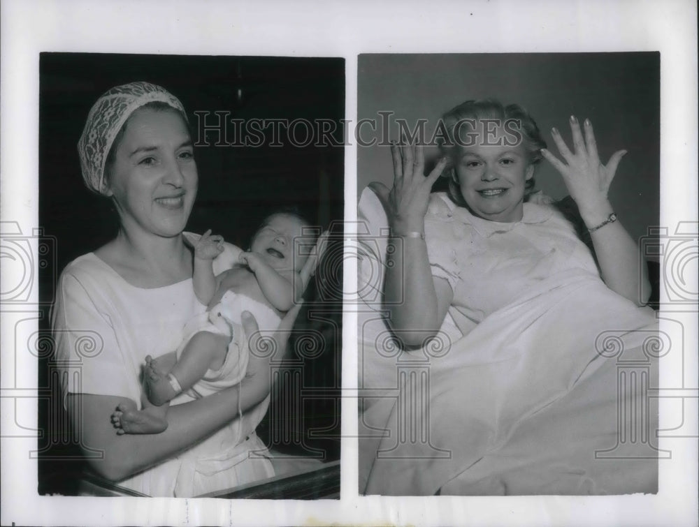 1959 Press Photo Mrs. Anne O&#39;brien has 10th baby right Nurse Marie Wrobleski - Historic Images