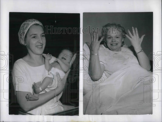 1959 Press Photo Mrs. Anne O'brien has 10th baby right Nurse Marie Wrobleski - Historic Images