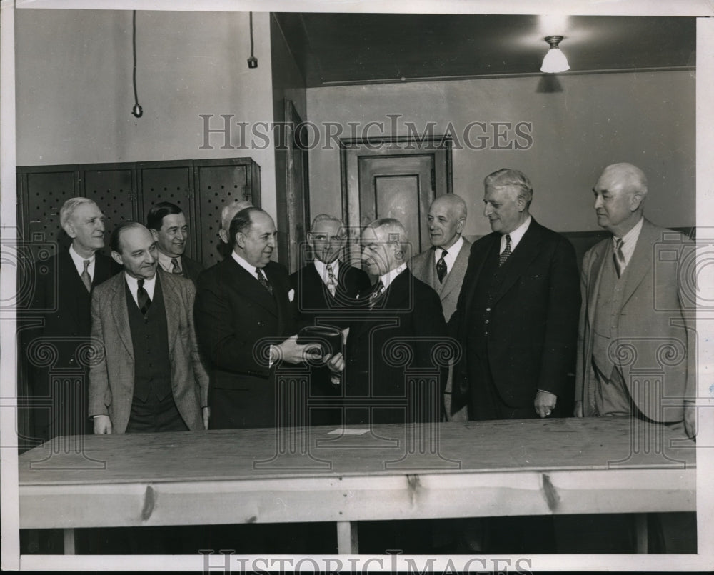 1937 Press Photo Postmaster Albert Goldman Presents Purse To James Grady - Historic Images