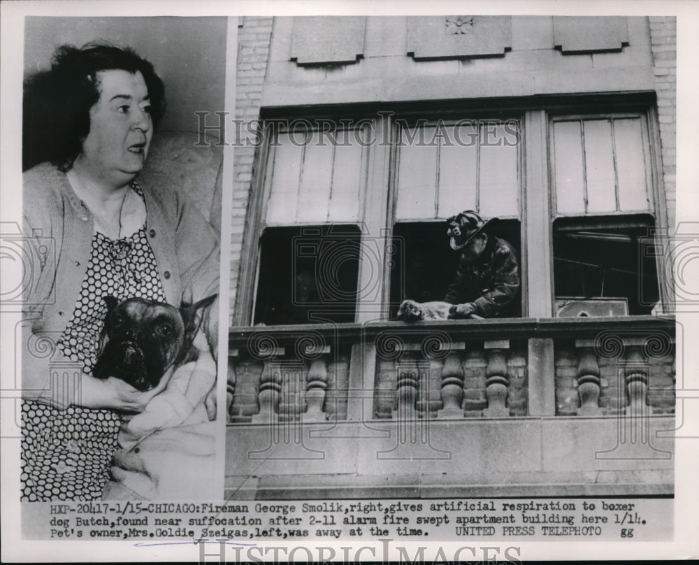 1954 Press Photo Artificial respiration to Butch by Fireman George Smolik - Historic Images