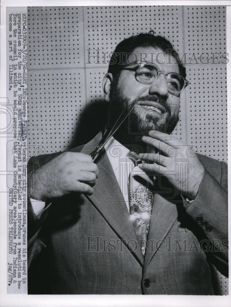 1956 George Ferhat Gary City Indiana Councilman Prunes His Beard - Historic Images