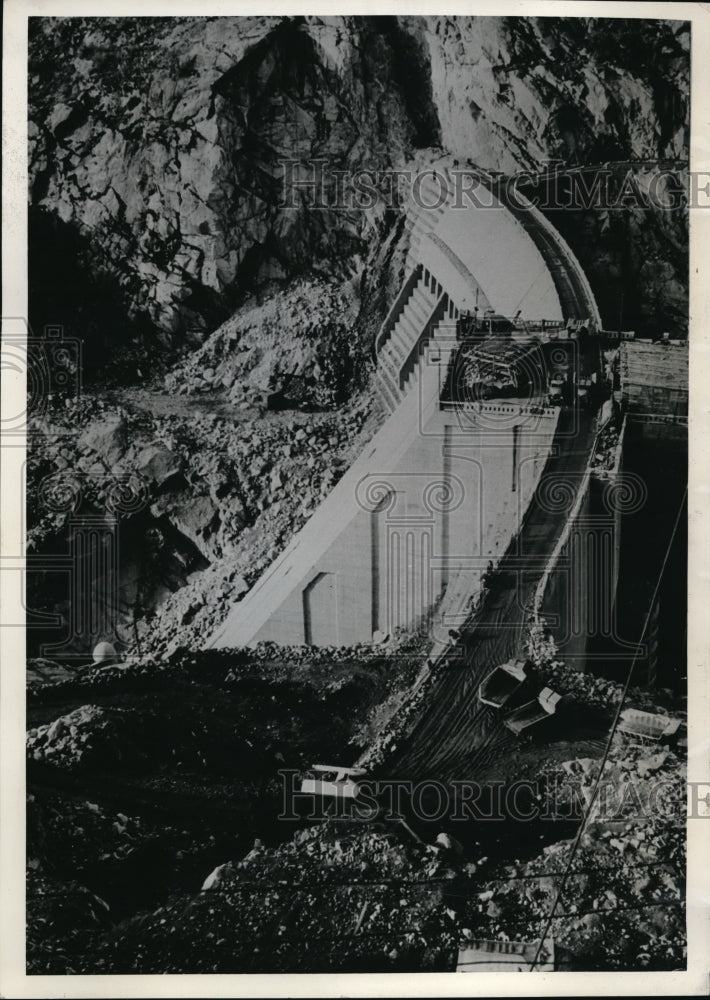 1936 Press Photo O&#39;Shaugnhess Dam grows bigger. Yosemite National Park. Ca. - Historic Images