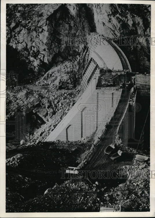 1936 Press Photo O'Shaugnhess Dam grows bigger. Yosemite National Park. Ca. - Historic Images