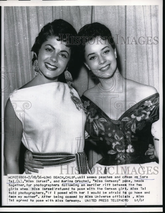 1956 Sara Tal, Ms.Israel & Marina Orschel, Ms.Germany posed together - Historic Images