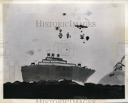 1941 Press Photo Robert Brunette's Painting "Rescue Ship" - Historic Images