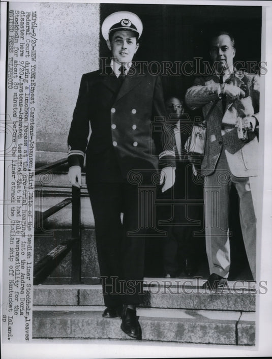 1956 Press Photo Ernest carsten-Johnson 3rd mate of Stockholm leaves Federal - Historic Images