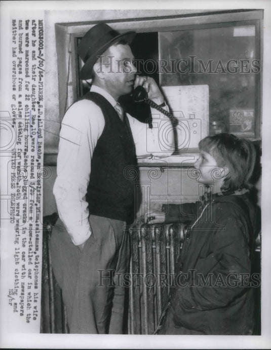 1956 Press Photo Lloyd and Rae Bache After Spending 22 Hours in Snow-Stalled Car - Historic Images