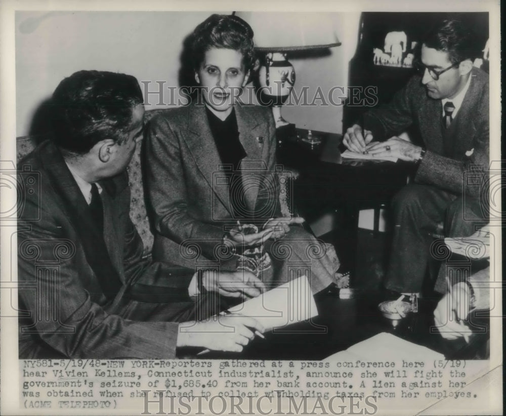 1948 Press Photo Vivian Kellum Connecticut industrialist is in trouble with IRS - Historic Images