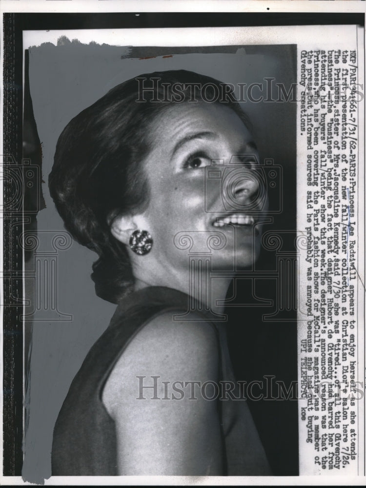 1962 Press Photo Princess Lee Radziwill on the new fall/winter collection - Historic Images