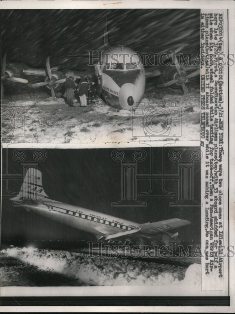 1958 Press Photo N.Y. Idlewood Airport, 2 landing problems, Scandinavian Plane - Historic Images