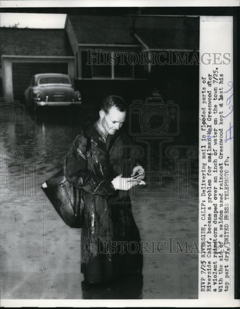 1956 Press Photo Delivering the Mail in Flooded Riverside CA Mel Greenwood - Historic Images